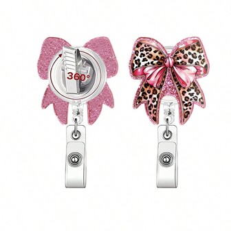 1pc Minimalist Cute Leopard Print Bow Nurse ID Badge Holder Retractable Badge Reel, Versatile Work ID Badge Holder Clip With Rotating Clip, Shiny Medical Assistant Badge Accessory, Nursing ID Card Holder Sleeve Clip, Women Teacher Nurse Office Supplies, Medical Worker, Office Worker, Volunteer, Nurse Assistant Daily Office Supplies, Office Gift