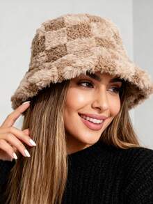 1pc Men's Checkerboard Patterned Bucket Hat For Autumn/Winter Warmth And Daily Wear Street