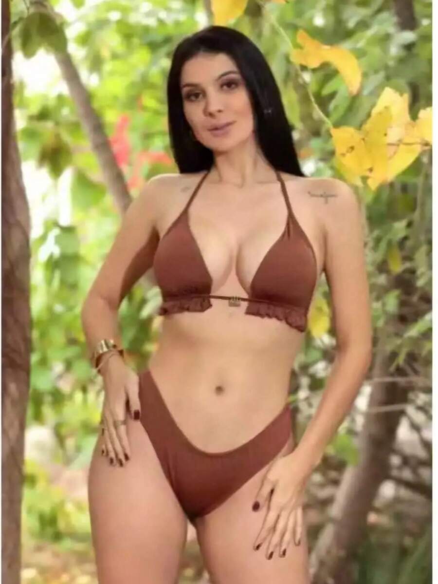 Elegant String Bikini With Padded Cups And High-Cut Leg, Tie-Back Closure, Perfect For Beach Vacations. - Rust Brown - View 1