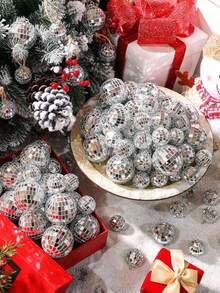 10pcs,Mini Disco Mirror Ball Decorations - Plastic Reflective Silver Decorative Pendants, Mirror Ball Reflective Glass Ball, Home Hanging Decorations - Suitable For Disco Theme Party Background, Holiday Decorations Wedding Table Decorations, Christmas Tree Decorations, Christmas Decoration Balls, Halloween Decorations