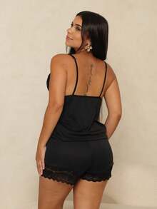 Pijama Plus Size Baby Doll Shorts Doll Sensual Feminino Renda - Preto - Visão 4