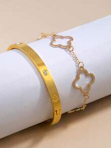 2pcs/Set Simple And Fashionable Bracelet & Bangle Set, Suitable For Daily Wear