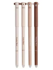 4pcs Cute Bear Erasable Pens, 0.5mm Smooth Blue Ink Gel Pens, Office Stationery Pens For Women (Bear - Blue Ink) (No Paper Box Packaging) - Blue - View 8