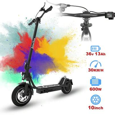 Patinete eléctrico plegable para adultos de 400 W, autonomía de 30 a 50 km, velocidad máxima de 30 km/h, batería de 13 Ah, neumáticos sin cámara de 10 pulgadas, capacidad de carga de 265 lb, adecuado para desplazamientos diarios.