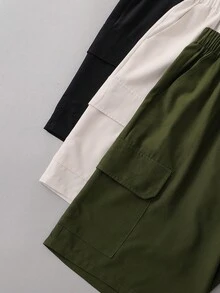 3pcs/Set Lightweight Woven Fabric Casual Cargo Shorts With Large Pockets, Fashionable Outdoor Sports Style For Teenagers, Summer