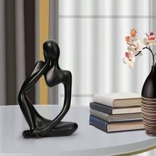 Gold Home Decor Thinker Statue Accents, Set Of 3 Thinker Sculptures Office Decor Modern Abstract Resin Decoration On Shelf Table Desk Living Room Office Bedroom Small Gold - 小黑 - 查看 3
