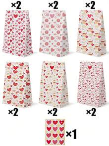 13pcs/Set Valentine's Day Gift Bags With Heart Stickers - Pink And White Heart Pattern Party Gift Bags With Adhesive Labels, Suitable For Valentine's Day, Wedding, Birthday And Anniversary Occasions. (Loose Paper Gift Bags) - Multicolor - View 12