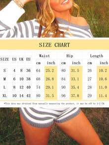 Women's Striped Knit Shorts, Versatile Slim-Fit Striped Shorts For Women - 黑色 - 查看 7