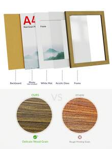 A4/A3/40x40cm Real Grain Luxury Picture Frames For Wall/Desktop, Elegant Black/Brown/Natural Oak, Versatile Document Frame With Thicker Frame Bars And Rotating Tabs, Classic Style Photo Frames - Real Grain (Upgraded Version) - View 7