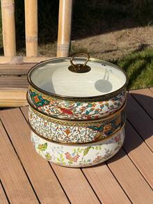 1pc Vintage Floral Enamel Shallow Pot, Suitable For All Seasons, With Gold-Rimmed Double Handles/Handleless Design, Multifunctional Cookware For Home And Commercial Use (Can Be Used As Soup Pot, Stew Pot, Instant Noodle Pot), Ideal For Holiday Gatherings, Family Dinners, And A Great Gift For Friends And Family On Holidays Or Birthdays. - Multi-colored 22CM Ruyi Basin - View 4