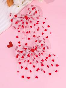 2 Presilhas de Cabelo para Menina para o Dia dos Namorados, Presilhas de Cabelo com Laço de Malha com Estampa de Coração Vermelho, Presilhas de Cabelo com Laço Fofas e Delicadas, Presente de Dia dos Namorados, Presilhas de Cabelo com Laço, Adequadas para Adolescentes - Multicolorido - Ver 6