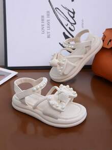 儿童时尚休闲凉鞋，适合夏季，珍珠公主鞋，漂亮、优雅、柔软舒适的婴儿鞋 - 米色 - 查看 3