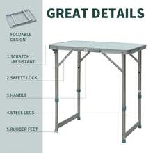 Foldable Picnic Table | Silver Patio Dining Table | Portable Camping Table | Garden Furniture - Default - View 6