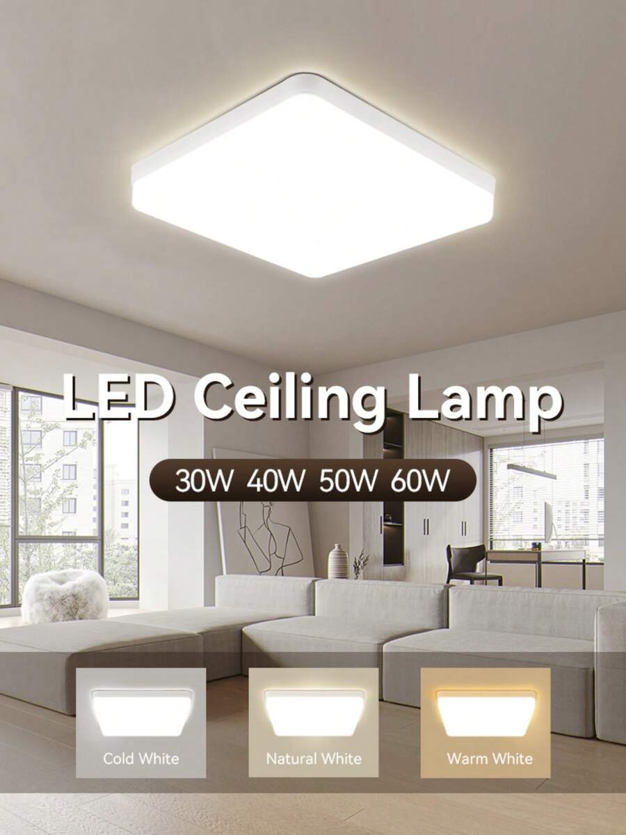 LED Ceiling Light, Home LED Light, White Frame Flat Panel Light, Bedroom Flush Mount Light, Home Lighting, 6500K, 110V/220V Universal, LED Room Light, High Brightness, Flicker-Free, Square/Round Pendant Light, Indoor Lighting Suitable For Home/Bedroom/Room/Hallway/Kitchen/Bathroom/Apartment/Balcony/Office - White Panel Ceiling Light - View 1