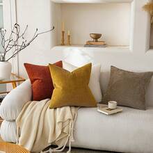 1pc Chenille Solid Striped Decorative Throw Pillow Cover, Suitable For Sofa, Living Room, Bed - Burnt Orange - View 4