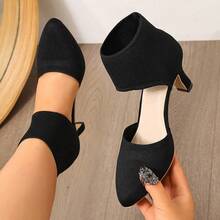 Chaussures grande taille 35-44, nouveau design de talons hauts à bout fermé en tricot élastique, chaussures à talon moyen large et sexy de taille 44 - Noir - Voir 17