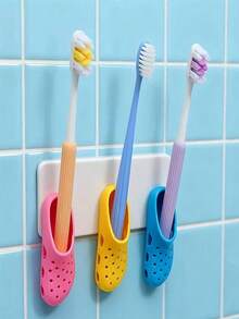 1 双趣味迷你拖鞋牙刷收纳架，壁挂式浴室牙刷收纳架（不带笔插），适用于厨房浴室桌面收纳