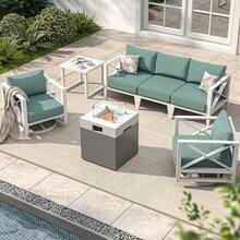 MBY Oversized Aluminum Patio Furniture Set,-Piece Outdoor Conversation Set With Swivel Rocking Chairs & Coffee Table, Modern Weather-Resistant Seating Deck,Yard,Balcony,Poolside-Brown - 白色 - 查看 11