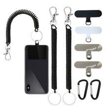 8 pièces/set Lanière de téléphone avec patch de couleur noire, dragonne de téléphone pour protection contre les chutes, idéal pour l'extérieur, la randonnée, le cyclisme, l'escalade