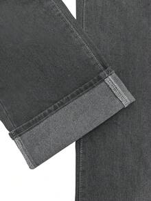 Quần jean ống đứng cạp cao cổ điển, quần denim ống rộng rộng rãi, đa năng, dài chấm đất, quần cotton thường ngày, trang phục công sở cho nữ, trang phục đi chơi, trang phục công sở cho nữ, quần trắng - màu đen - Xem 9