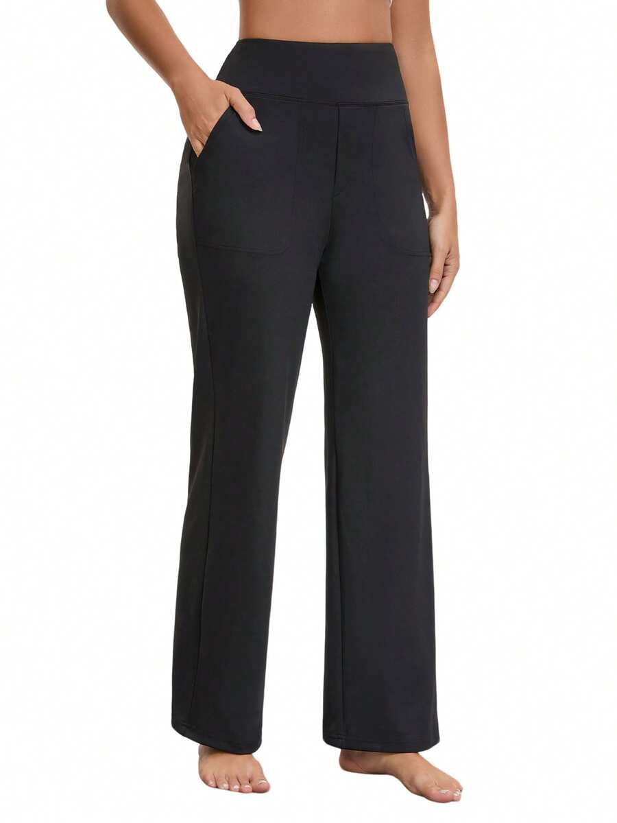 hupos Women's Yoga Pants, Wide-Leg Pants, Pants With Pockets And High-Waisted Elastic Dress, Casual Sportswear Pants - màu đen - Xem 1