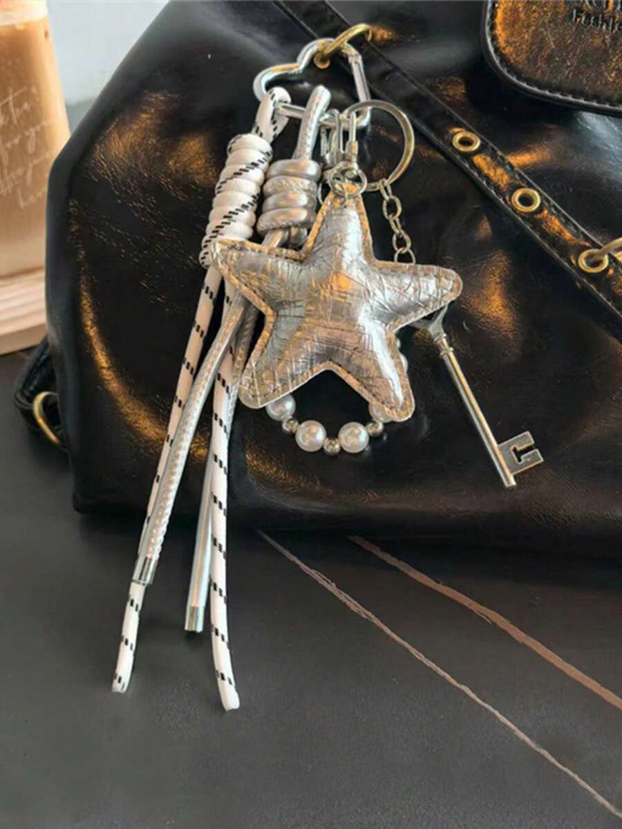 Yogodlns Y2K皮革繩鑰匙圈星星可愛海星包掛件 3D創意卡通鑰匙圈 防丟手機包掛件 夏季海星吊飾 - 彩色 - 查看 1