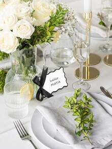 6/24/48 pièces Cartes de nom de table de forme de coquille avec rubans, Cartes de numéro de table de mariage DIY, Décorations de fête de mariage (Noir) - Noir - Voir 6