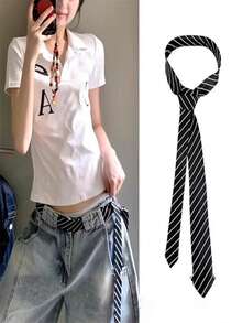 女士时尚街头风条纹休闲腰带，豹纹腰带，英伦风条纹针织领带，派对装扮配饰，衬衫装饰，创意空间，桌面装饰，生日惊喜，送给家人和朋友的圣诞礼物 - 彩色 - 查看 14