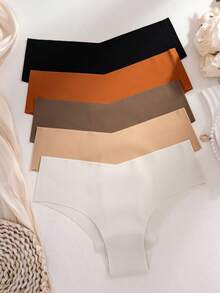 5pcs Women's Seamless Panties, Soft, Comfortable, Breathable, Sexy High-Cut, Sports Triangle Briefs - Multicolor - View 4