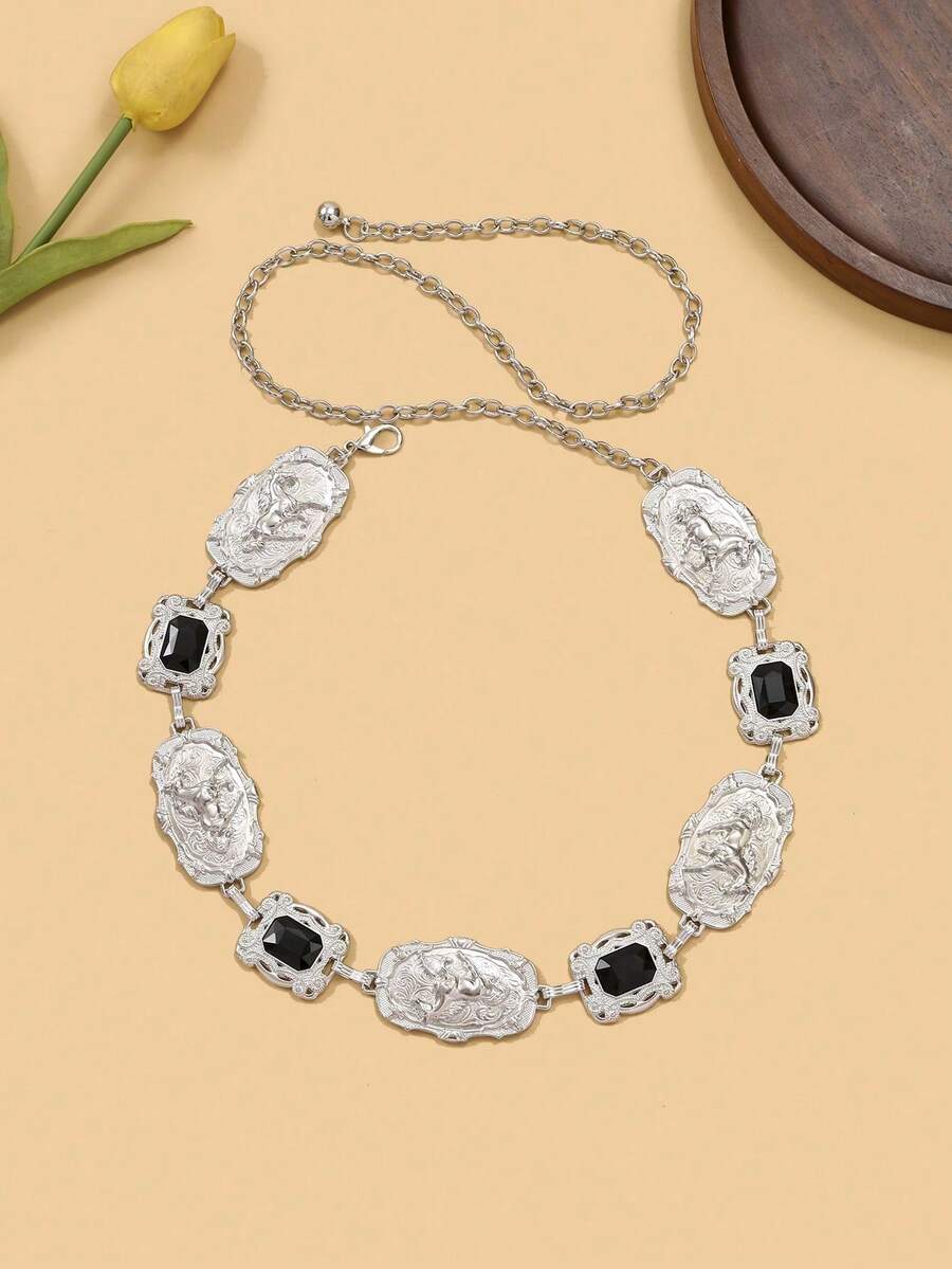 1 Peça Corrente de Cintura Vintage de Metal com Animal e Gemas, Cinto Versátil Feminino, Joia Corporal, Acessório de Cintura para o Natal. Adequado para Primavera, Verão, Outono, Inverno, Estilo Punk.