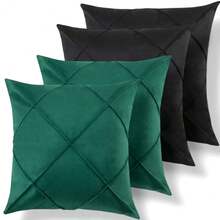 Set Of 4 And 2 Draped Suede Cushion Covers 44x44cm Decoration - Green/Black - View 5