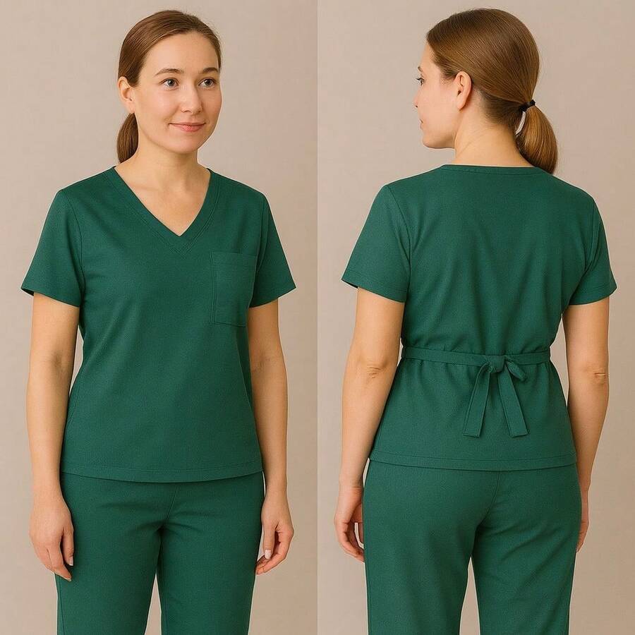 Women's Fitted Surgical Hospital Scrub Set - Various Colors And Sizes - Emerald - View 1