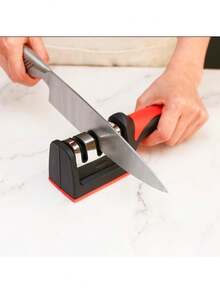 Knife Sharpener Handheld Multi-Function 3 Stages Type Quick Sharpening Tool With Non-Slip Base Kitchen Knives Accessories Gadget, Kitchen Accessories - Black - View 11