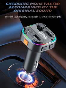 12-24V Car Bluetooth MP3 Player, Dual USB+Type-C Car Charger, FM Transmitter, Multifunction Car Audio Player With Colorful Ambient Light, For Transmitting Phone Music To Car Stereo - Black - View 2