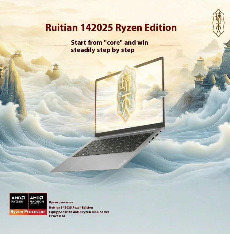 Lenovo Ruitianxin Portátil, 14 pulgadas, AMD Ryzen R7 8745HS, 16GB DDR5, 512GB SSD, Ultrabook para negocios/oficina/estudiantes, Gris plateado, con adaptador - Gris - Ver 1