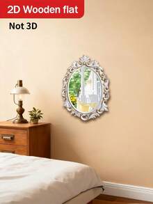 1 Piece, 2D Flat Printing Wall Mirror, Baroque Style Wall Mirror - Exquisite Retro Decoration Makeup Mirror, French Gothic Style Makeup Mirror, Bohemian Style Mirror, New Home Wall Makeup Mirror, Personalized Home Decoration, Room Decoration, Mirror Wall Sticker, Suitable For Living Room, Bathroom, Terrace Wall Decoration, Outdoor Garden Decoration - Multicolor - View 4