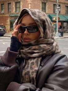 1pc Leopard Print Autumn/Winter Fashion Striped Plaid Fleece Warm Women Boucle Deep Brown Wool Thick Scarf, Warm Acrylic Scarf Like Cashmere, Bohemian Casual Windproof Couple Shawl, Comfortable Blanket Scarf, Suitable For Daily Wear For Dress - màu nâu - Xem 6