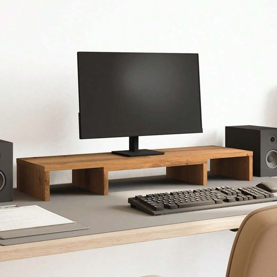 Suporte ajustável para monitor com elevação, feito à mão em carvalho, da vidaXL. - Castanho - Ver 1