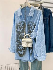 Women's Spring/Summer New Butterfly Print Shirt, Suitable For Valentine's Day