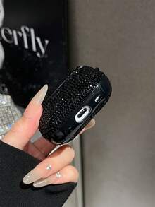 Sequins,Diamond 1pc Black Rhinestone Bluetooth Earphone Protective Case For AirPods - Black - View 4