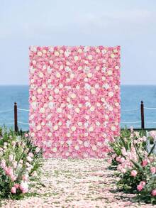 Pinkish-White 3D Flower Wall Backdrop  Wedding Rose Floral Wall Backdrop For Bridal Shower Birthday Party Wedding Rose Floral Photo Background Valentines Decorations - Hồng - Xem 4