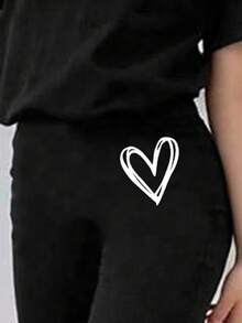 Tween Girl Cartoon Print Short Sleeve Top And Skinny Flare Pants Set - Black - View 5