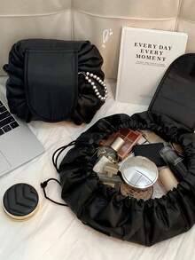 1个女士抽绳化妆包旅行收纳化妆包整理袋女士化妆袋便携防水洗漱美容盒，抽绳弹性化妆收纳袋女士便携旅行黑色大容量手提包收纳袋 - 彩色 - 查看 7