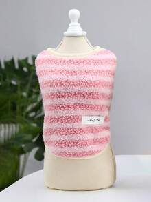 1pc Pet Striped Fleece Jacket, Suitable For Dogs And Cats, Keeps Pets Warm - Multicolor - View 9