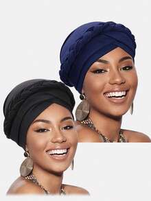 2pcs Women's Handmade Braided Headband Hats, African Style Head Wrap, Hair Care Hats Suitable For Daily Use - Multicolor - View 29