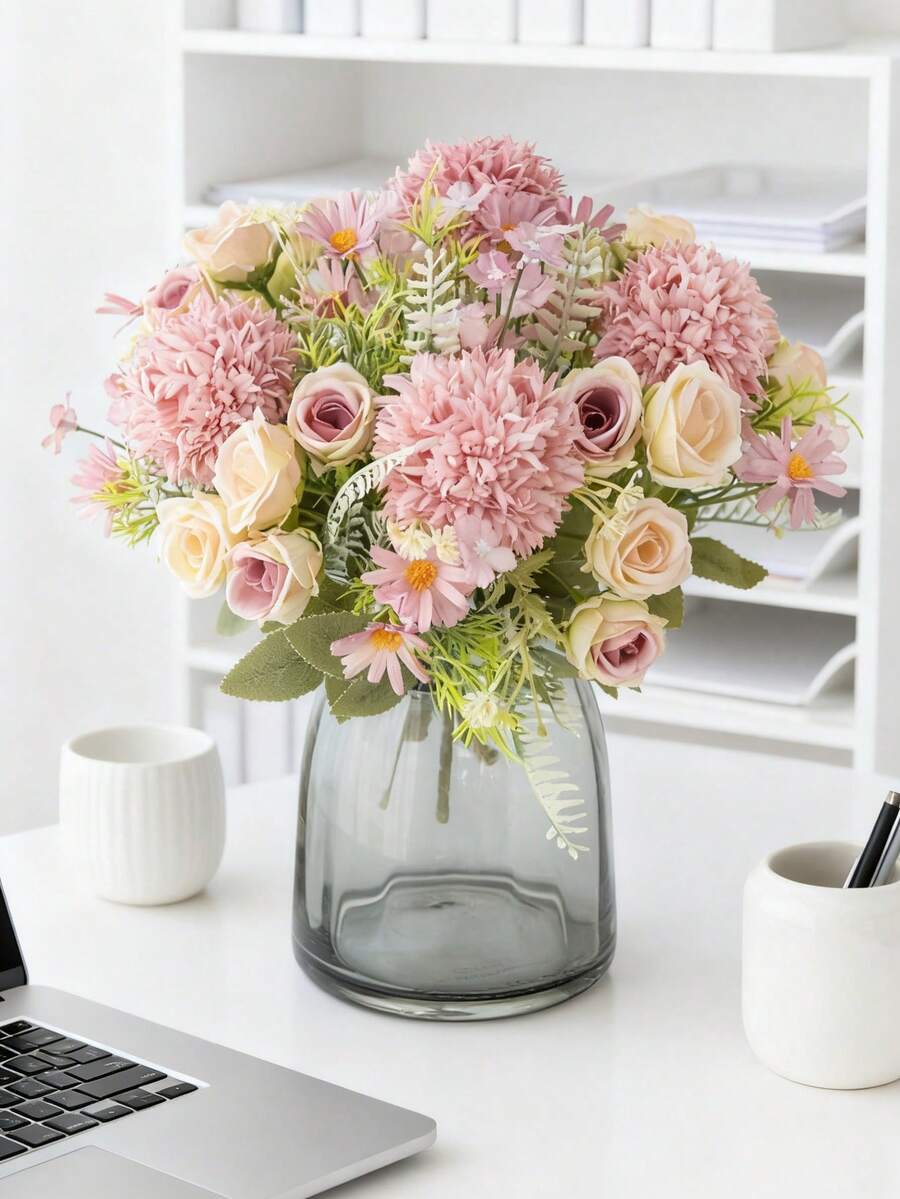 1pc 10.62 Inch Romantic Artificial Ball Chrysanthemum Rose Faux Plant Plastic Centerpiece Bridal Bouquet, Suitable For Spring/Autumn Wedding Vase Arrangement, Can Be Used For Mother's Day/Father's Day/Holiday Birthday/Party Decoration/Wedding/Room/Home/Kitchen/Bedroom/Living Room/Dining Table Decoration/Bridal Bouquet/Outdoor Garden Decoration, Autumn Decoration, Birthday Party Decoration Material, New Year Gift, Valentine's Day Gift - Purple - View 1