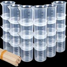 This Resin Mixing Cup Set Includes(100ml Graduated Epoxy Cup+50 Pcs Wooden Craft Sticks), A Wooden Craft Stick, Resin Mixing Cups, Beakers, Pouring Cups, Plastic Measuring Cups, Small Plastic Beakers, And Graduated Glass Cups. - Multicolor - View 1