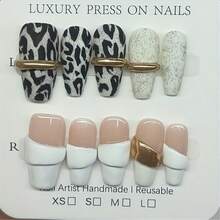 10 Pieces Of Handcrafted, Minimalist, Matte Leopard Print Nails With A Soft, Milky White Glossy Finish. Perfect For Everyday Wear, These Simple Yet Sophisticated Nails Are A Must-Have. - Màu be - Xem 7