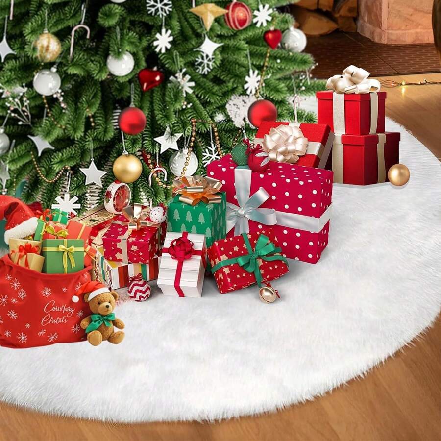 Genérico Falda de árbol de Navidad, 120CM Piel Sintética Faldas de árbol, tapete para arbol de Navidad, para Decorar el árbol de Navidad y Fiestas navideñas - 1 - Ver 1