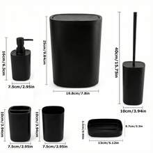 6pcs Bathroom Accessories Set, Bathroom Vanity Set, Including Toilet Brush, Trash Can, Tumbler, Soap Dish, Toothbrush Holder, And Soap Dispenser - Multicolor - View 4